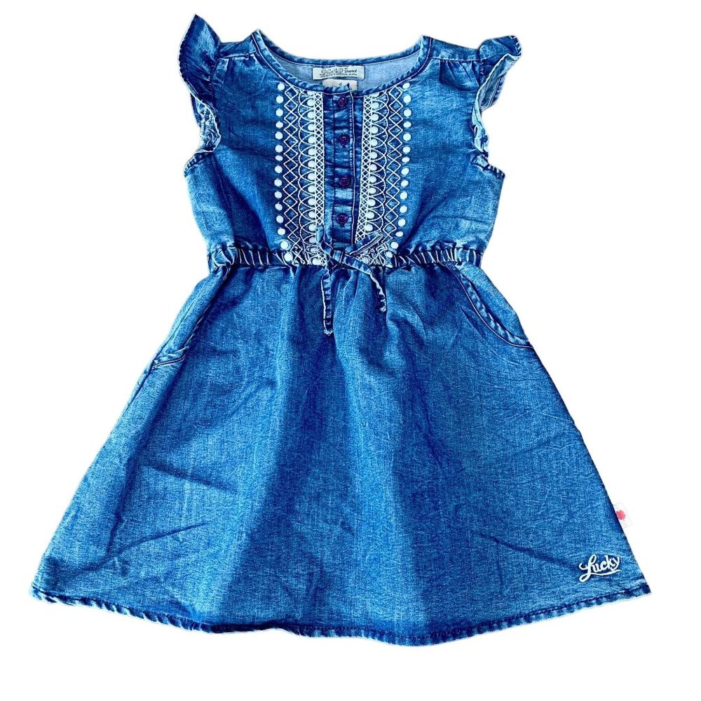 LUCKY BRAND Girls Chambray Dress 4 4T Embroidered Denim Toddler Girl Embroidery